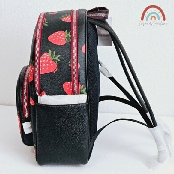 New! Coach Court Backpack Wild Strawberry Print Pebbled Leather Bag - Picture 8 of 15